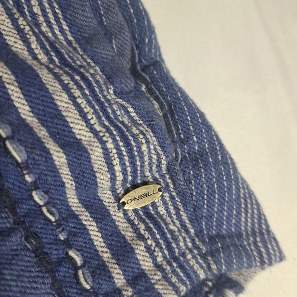 O'Neill Womens XL Blue Striped Shorts Braided Tassle Belt Lightweight Surf Beach - Picture 5 of 6